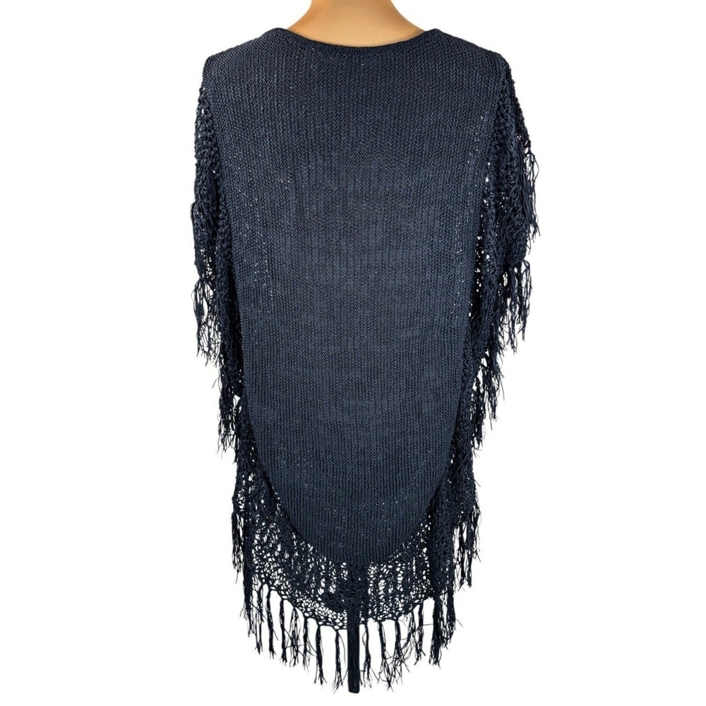 Soft Surroundings Boho Fringe Poncho Top Open Knit Swim Cover Up Black S/M - Picture 3 of 7